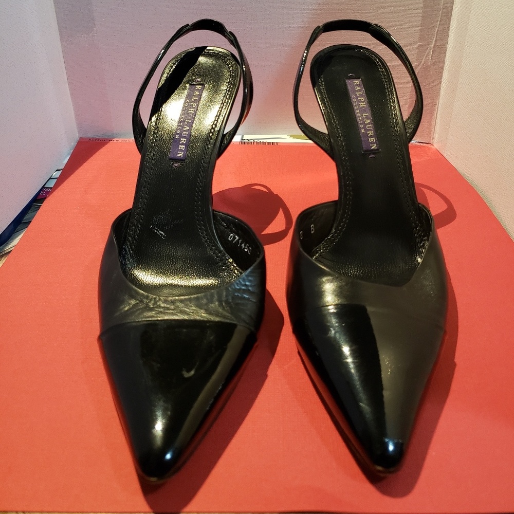 RALPH LAUREN - MINT Purple Label sling back heels.